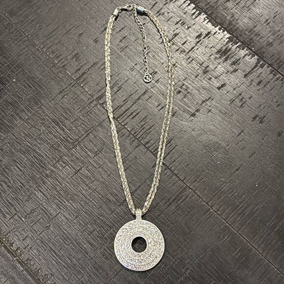 JV Brand Silver Tone Cable Chain Sparkly Rhinestone Pendant Necklace - Picture 2 of 9